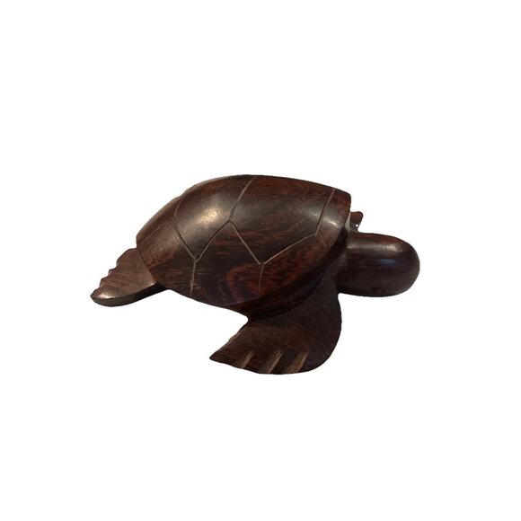 VINTAGE MCM IRONWOOD SEA TURTLE TORTOISE HAND CARVED WOOD SCULPTURE 3x3x1 Mexico - Picture 2 of 5